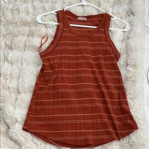 Women’s Sleeveless Ribbed Tank Top in Rust Stripe